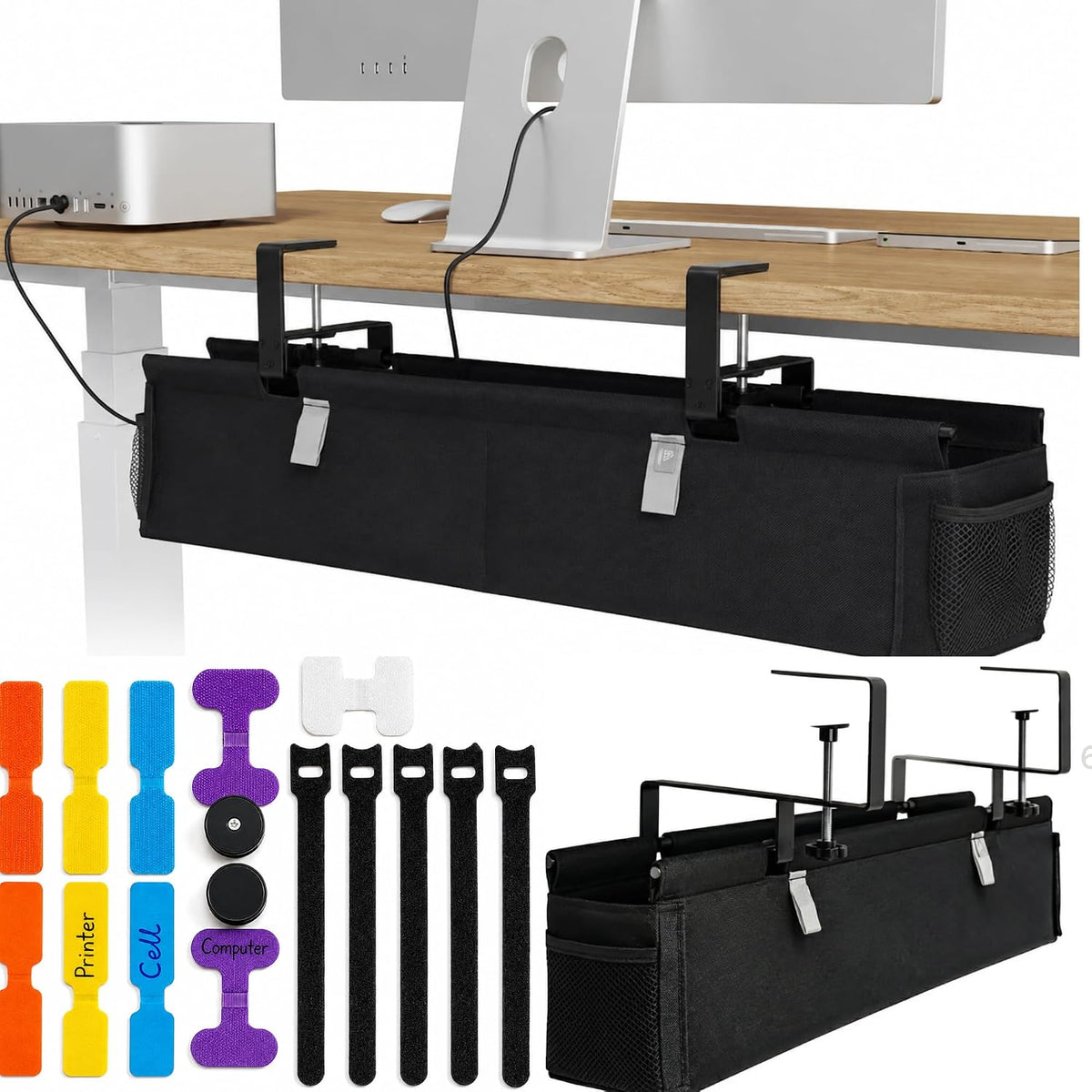 No Drill Under Desk Cable Management Tray 28"– Reinforced Steel Base
