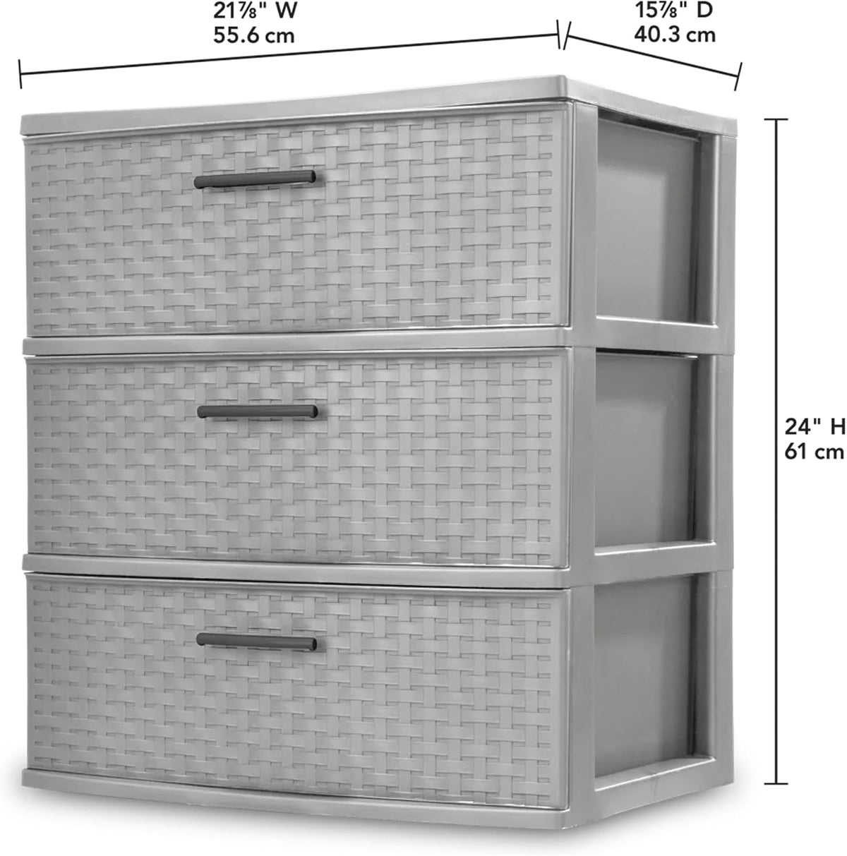 Sterilite Wide 3 Drawer Storage Tower, Weave Pattern, Cement, 2-Pack