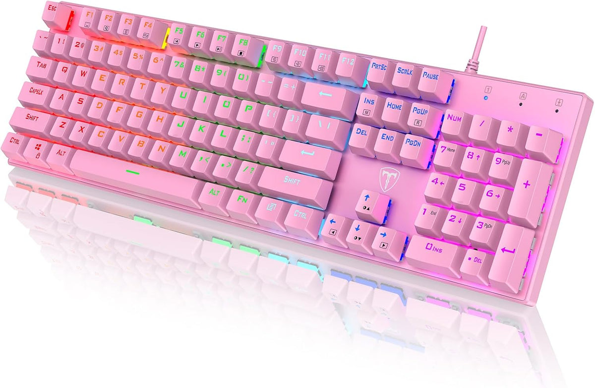 RisoPhy Mechanical Gaming Keyboard, Wired RGB 104 Keys, Blue Switch, Pink