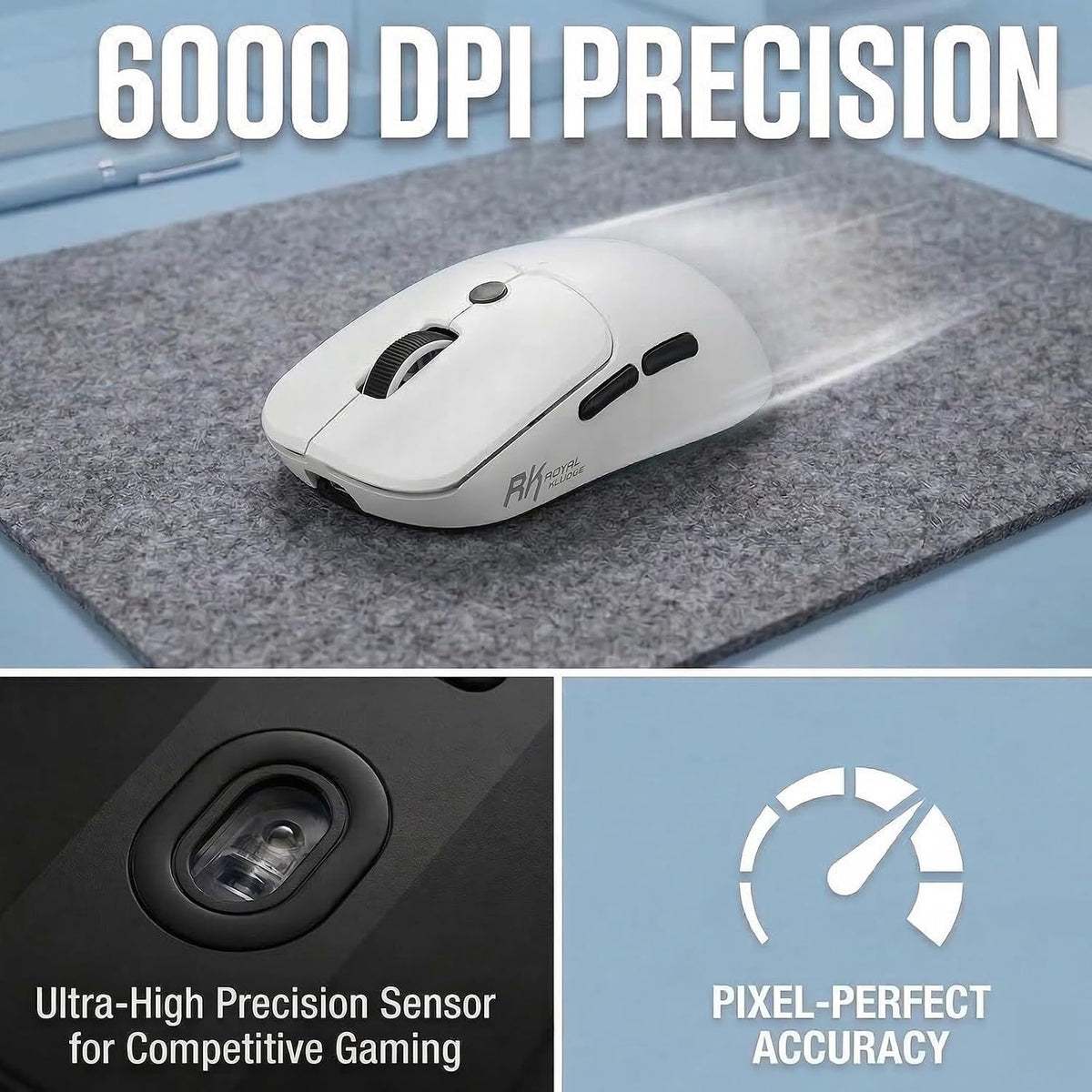 RK ROYAL KLUDGE MO1 Wireless Mouse, 55g Ultra-Lightweight Computer Mice, 6 Pr...