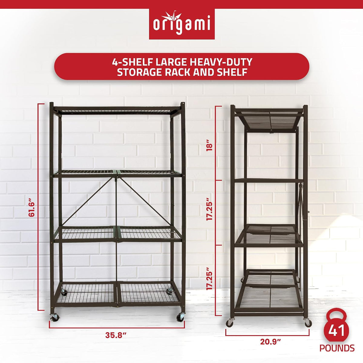 Origami 4-Tier Folding Shelf, Storage Organizer Shelves w/Wheels for Home &am...