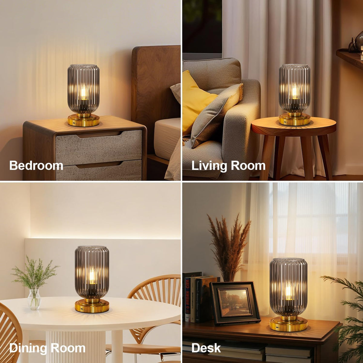 LightRound Cordless Table Lamp for Bedroom, Touch Stepless Dimmable