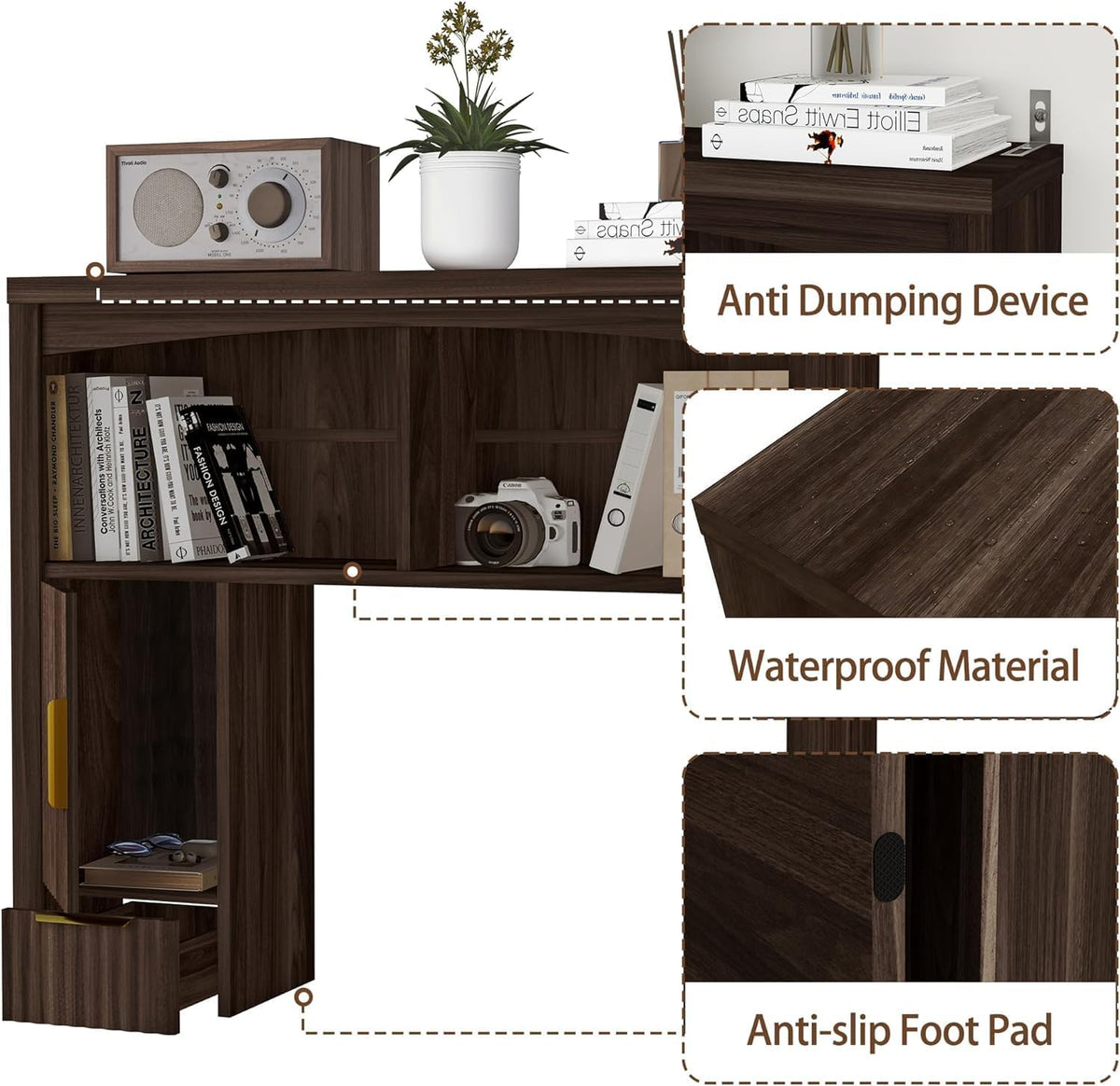 Desktop Shelf, Wooden Desk Hutch with Storage, Desktop Bookshelf