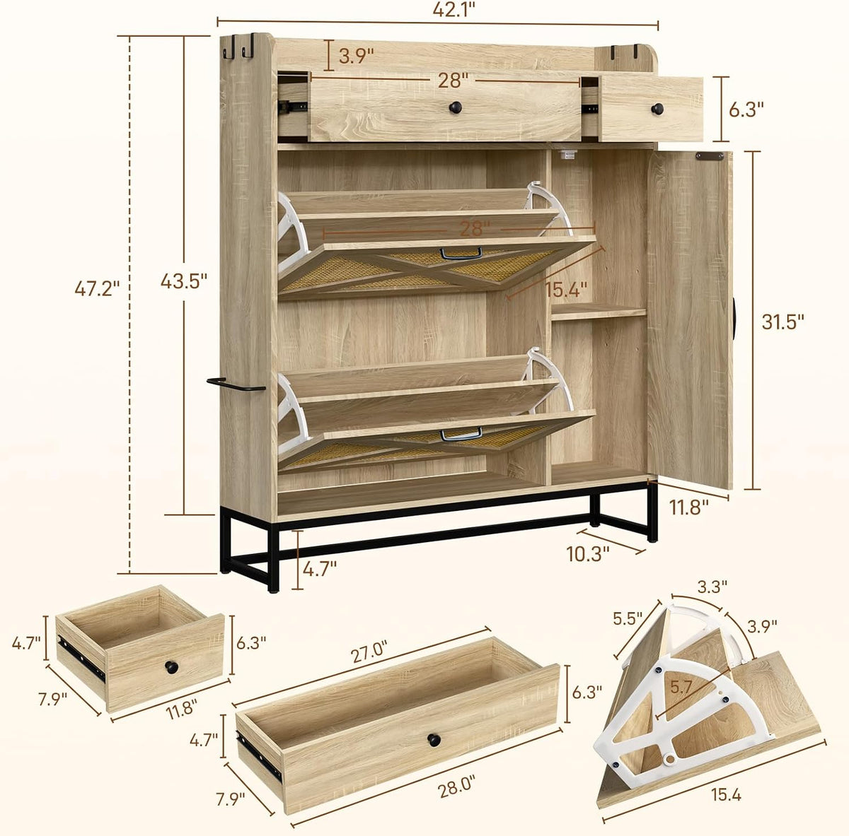 Holiwei Shoe Cabinet Rattan Woven with High Boot Storage, Large Capacity Mode...