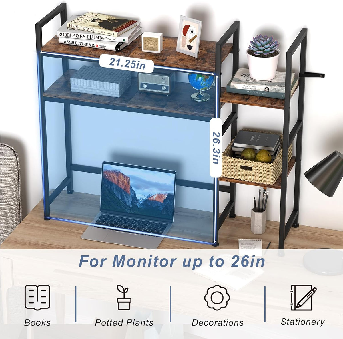 Desktop Bookshelf, 37.4" W Desk Hutch Dorm, for Home Office