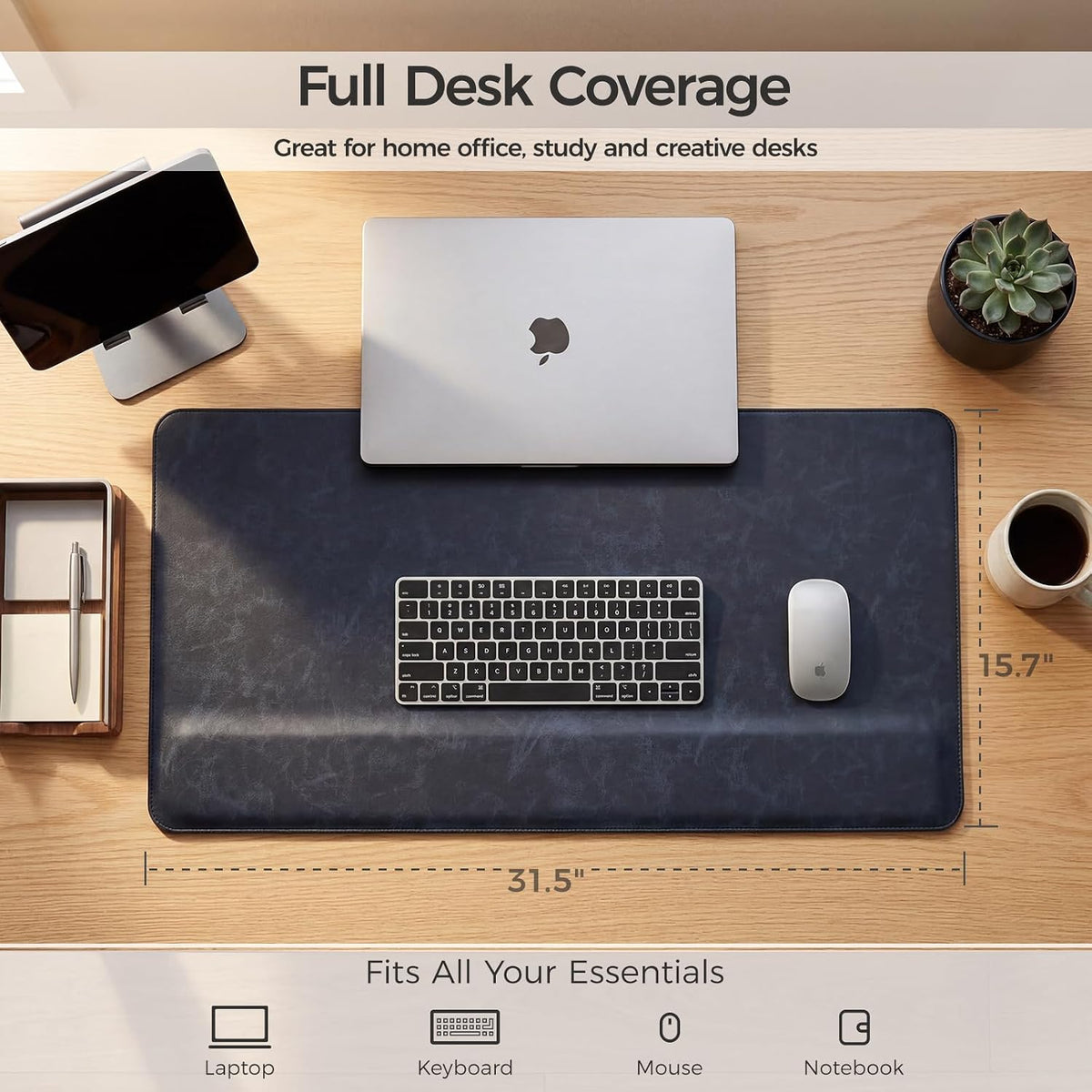 Magnetic Desk Mat System with Wrist Support 80×40cm, Premium Leather Desk Pad...