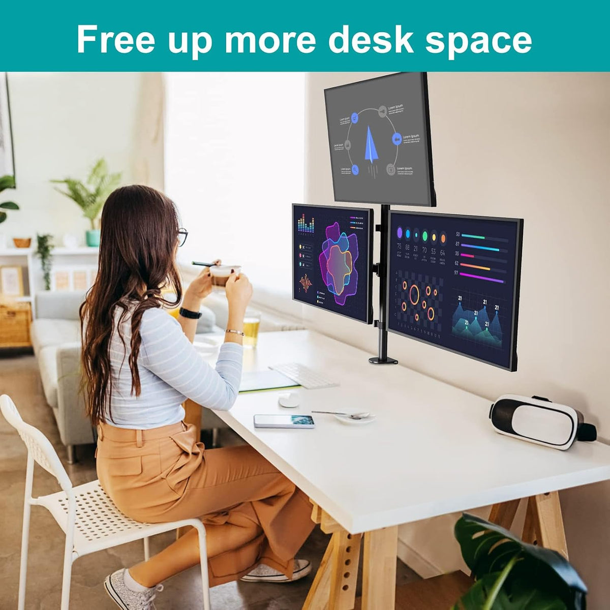 MOUNT PRO Triple Monitor Mount, Monitor Desk Mount for 3 Screens up to 32 inc...