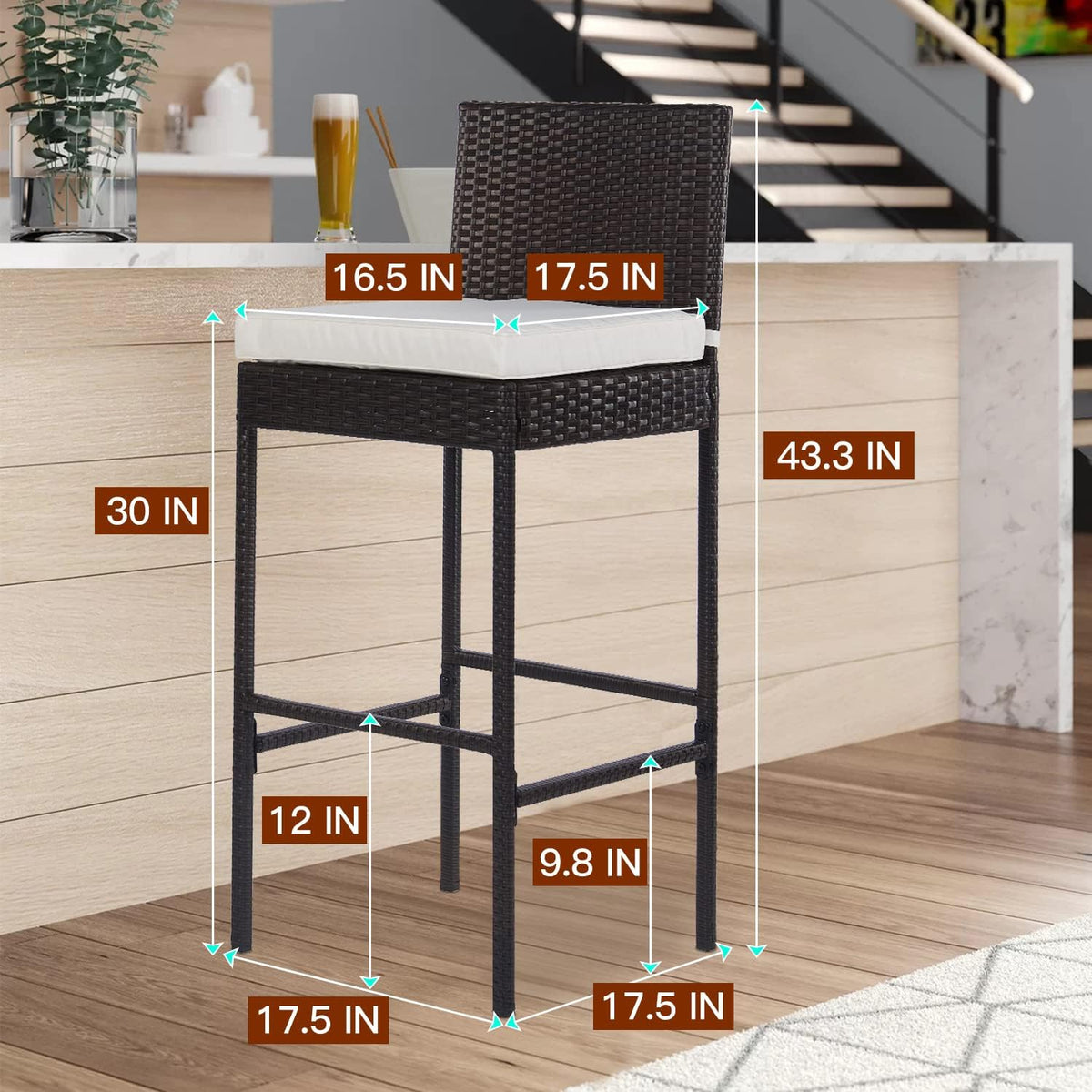 PayLessHere Outdoor Bar Stools Rattan Bar Chairs Set of 2 Wicker Bar stools C...