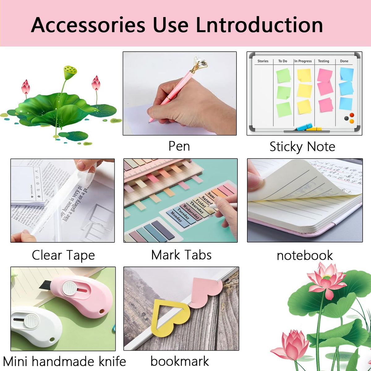 Office Supplies,Pink Desk Accessories,Desk Organizer,Stapler,Tape Dispenser,F...