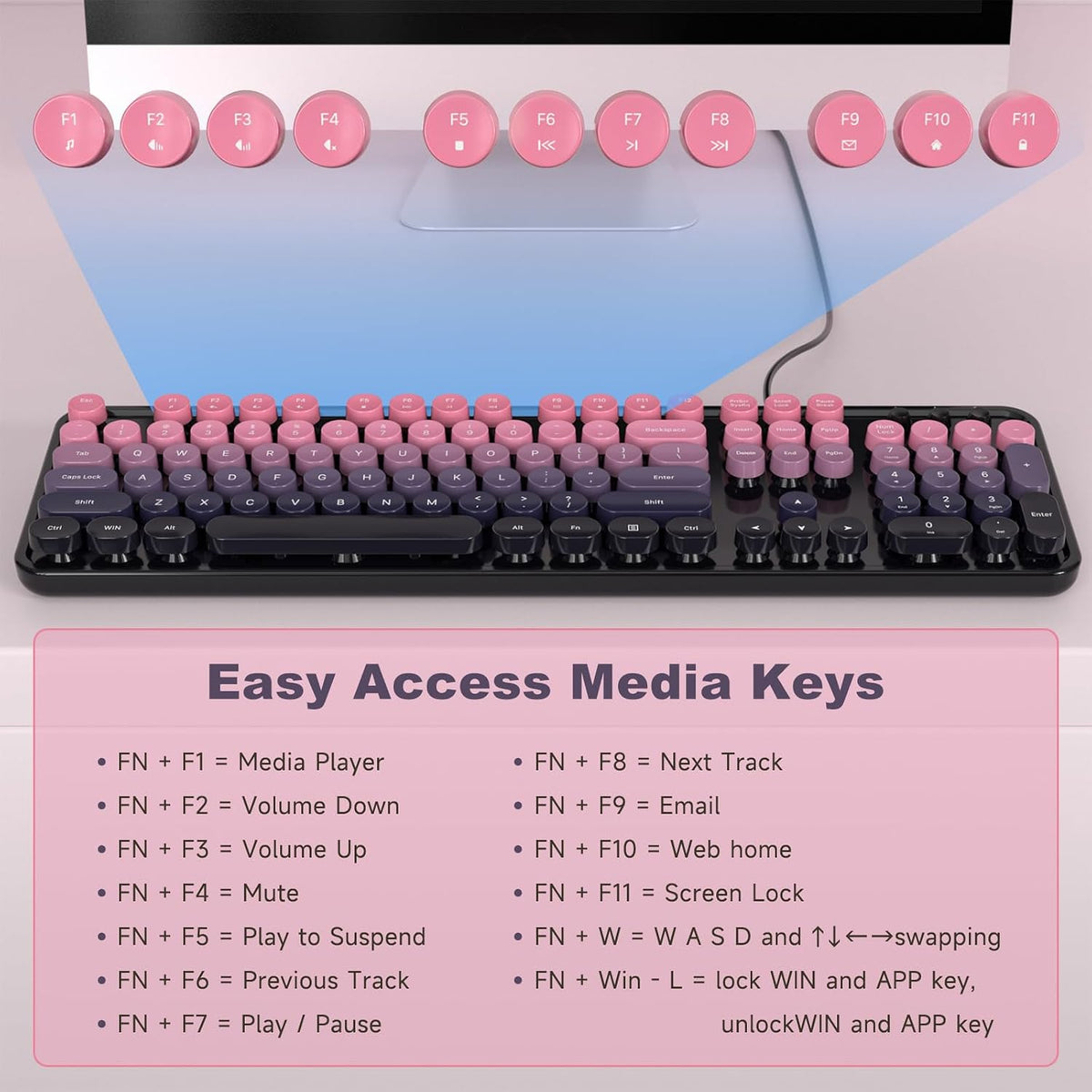 Wired Retro Keyboard, 104 Keys Full-Sized Typewriter Keyboards, Office Keyboa...
