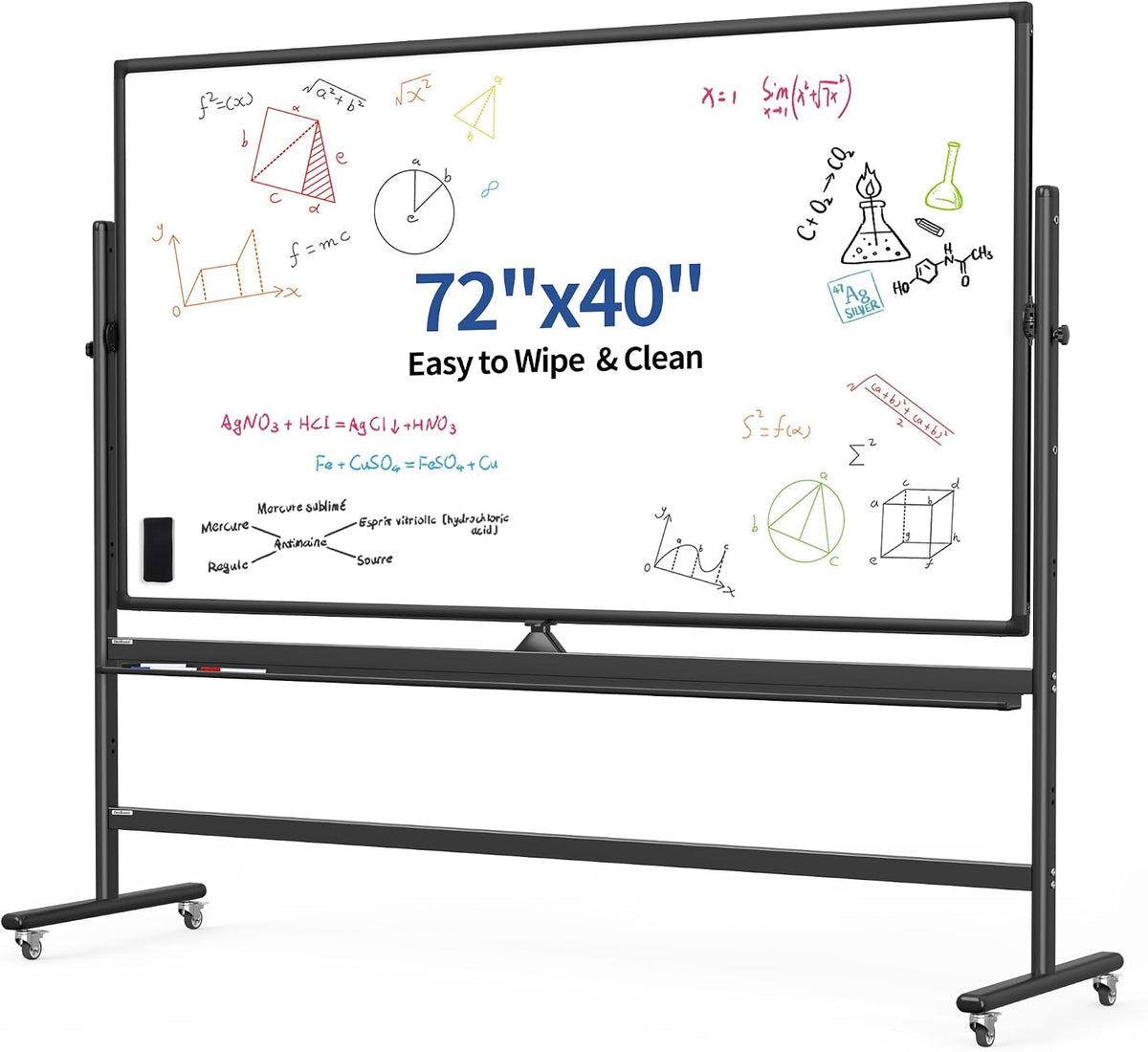 Large 72x40 Inch Mobile Whiteboard,Double-Sided Magnetic Dry Erase Board