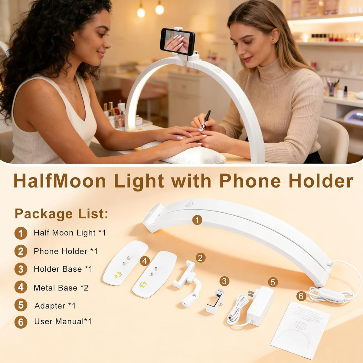 Half Moon Light for Nail Desk 29", Foldable LED Nail Desk Lamp With Rota...