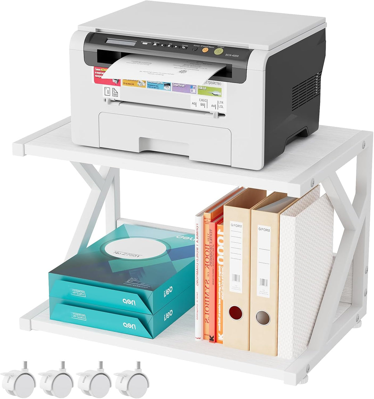 aboxoo Desktop Printer Stand with 2 Tier Wood Storage Shelves,Under Desk Prin...