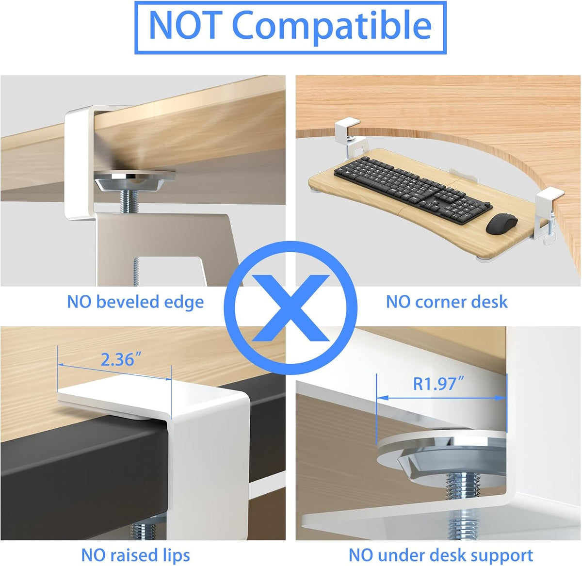 suptek Keyboard Tray Under Desk Pull Out with C Clamp Mount, Computer Keyboar...