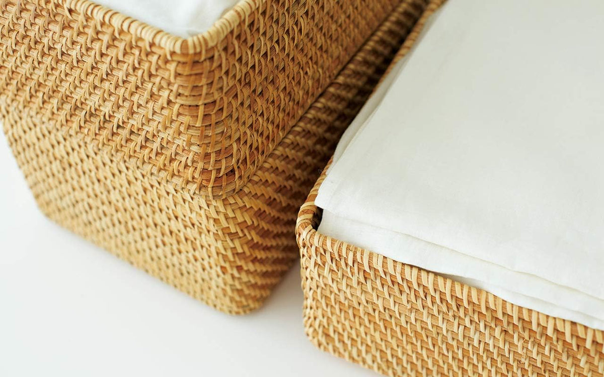 Muji Stackable Rattan Rectangular Basket, Small, 26 cm Width x 18 cm Depth x ...