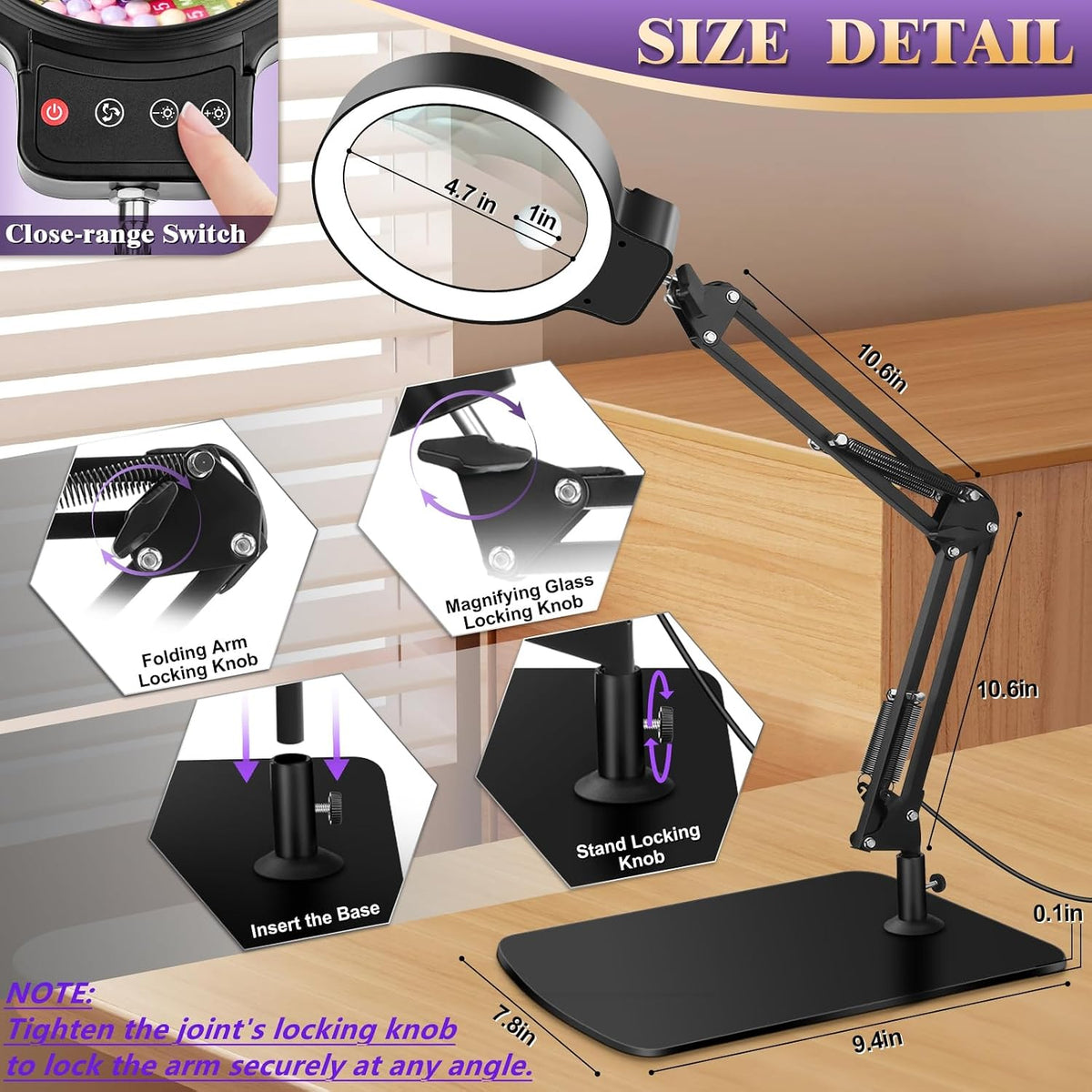 30X 10X Large Magnifying Glass with Light and Stand,Lighted Magnifier