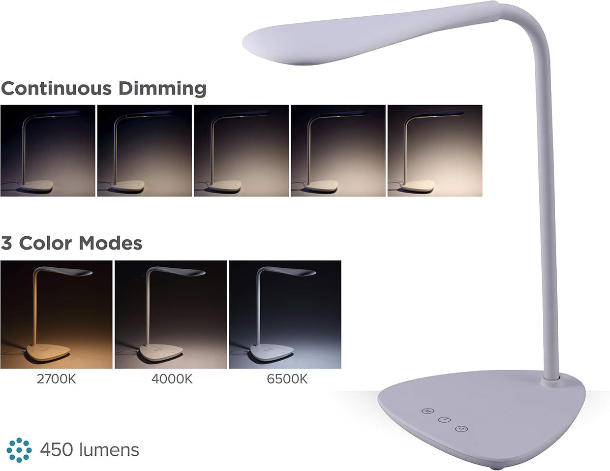 PureOptics LED VLED1820-BD Battery LED Desk Lamp, Dimmable with Adjustable Co...