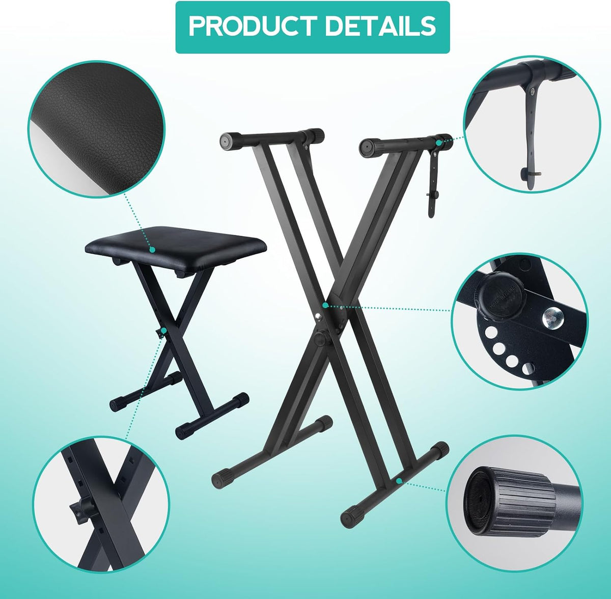 Keyboard Stand Piano Bench Set, Double X Adjustable Keyboard Stand Piano Stan...