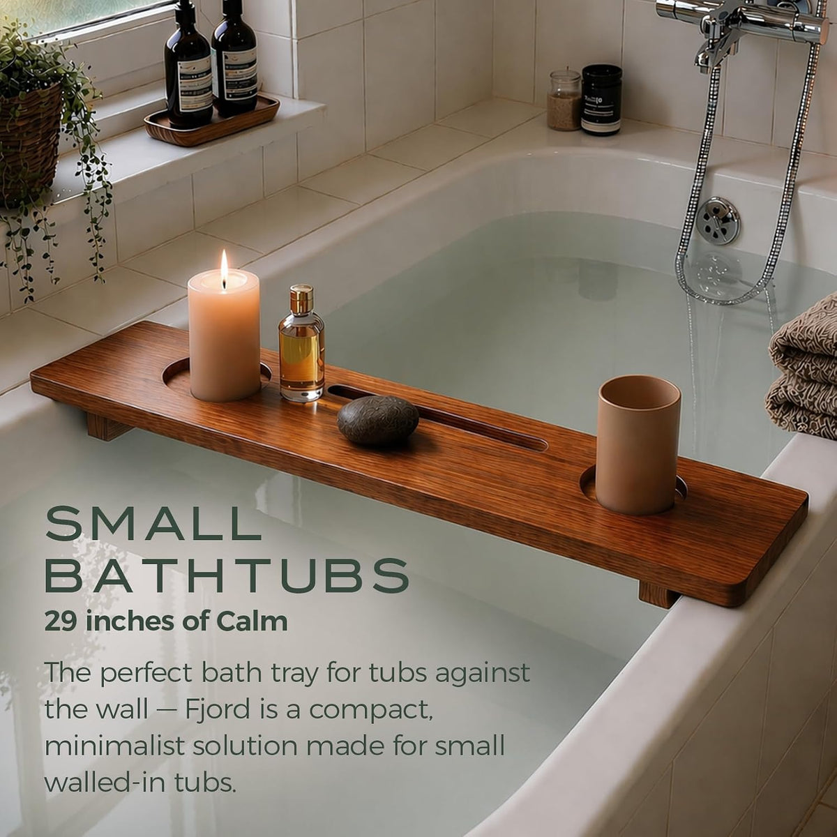 Fjord 29" Premium Teak Bathtub Tray for Small & Standard Tubs