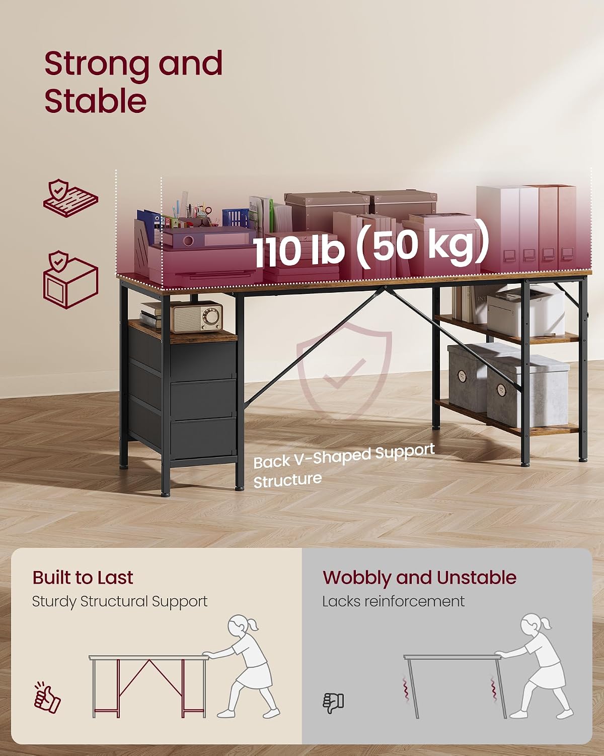 VASAGLE L Shaped Computer Desk with Drawers, Large Gaming Desk with Shelves