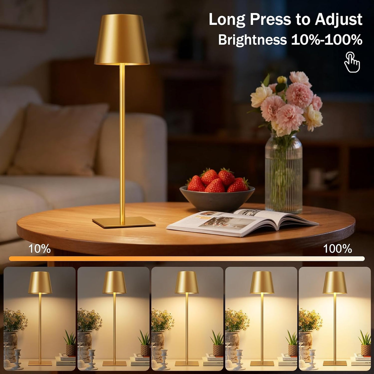 Kakanuo Gold Cordless Rechargeable Table Lamp, 4 Pack Portable Desk Lamp with...