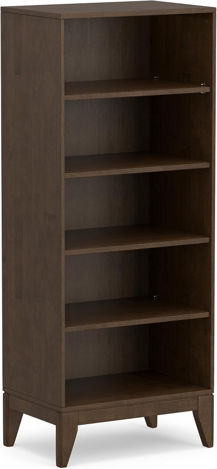 SIMPLIHOME Harper 66" Tall Solid Wood 5-Shelf Bookcase in Walnut Brown