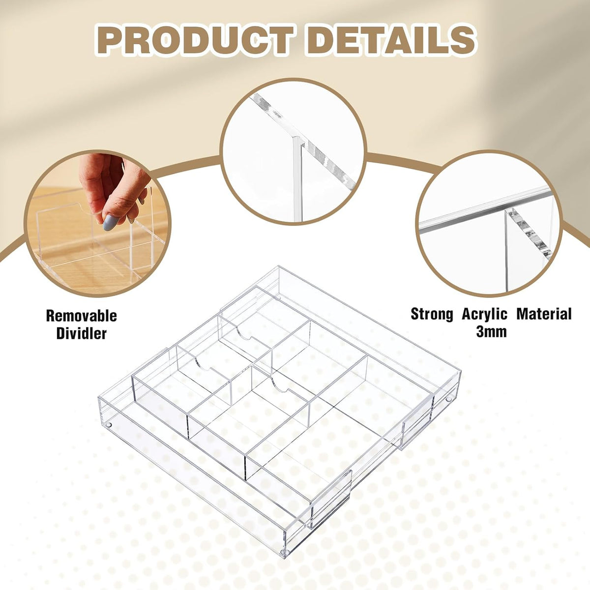 Briwooody 2 Pcs Acrylic Drawer Organizer, 12 x 18 x 2.1'', 8 Compartm...