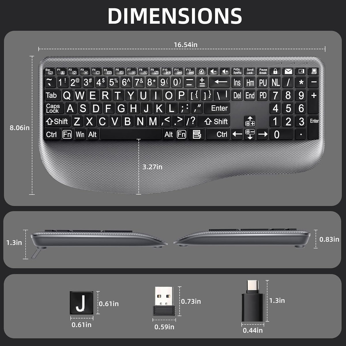 Hamile Large Print Wireless Backlit Keyboard for Windows, Gray