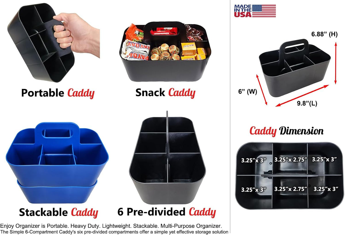 Small Stackable Plastic Caddy with Handle 6 Compartment | Desk, Makeup, Dorm ...
