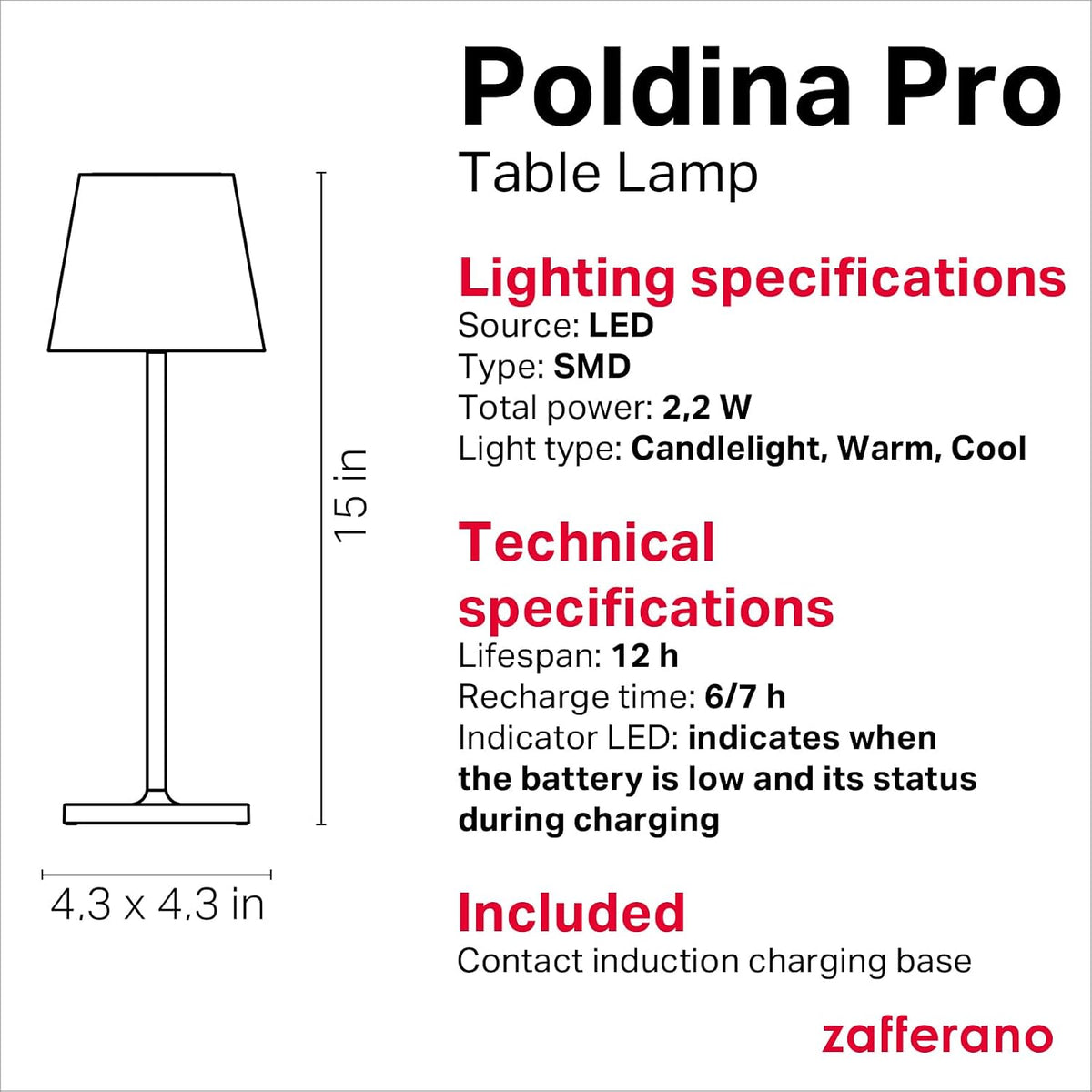 Zafferano, Poldina Pro Lamp with Silver Leaf, Rechargeable Cordless Table Lam...