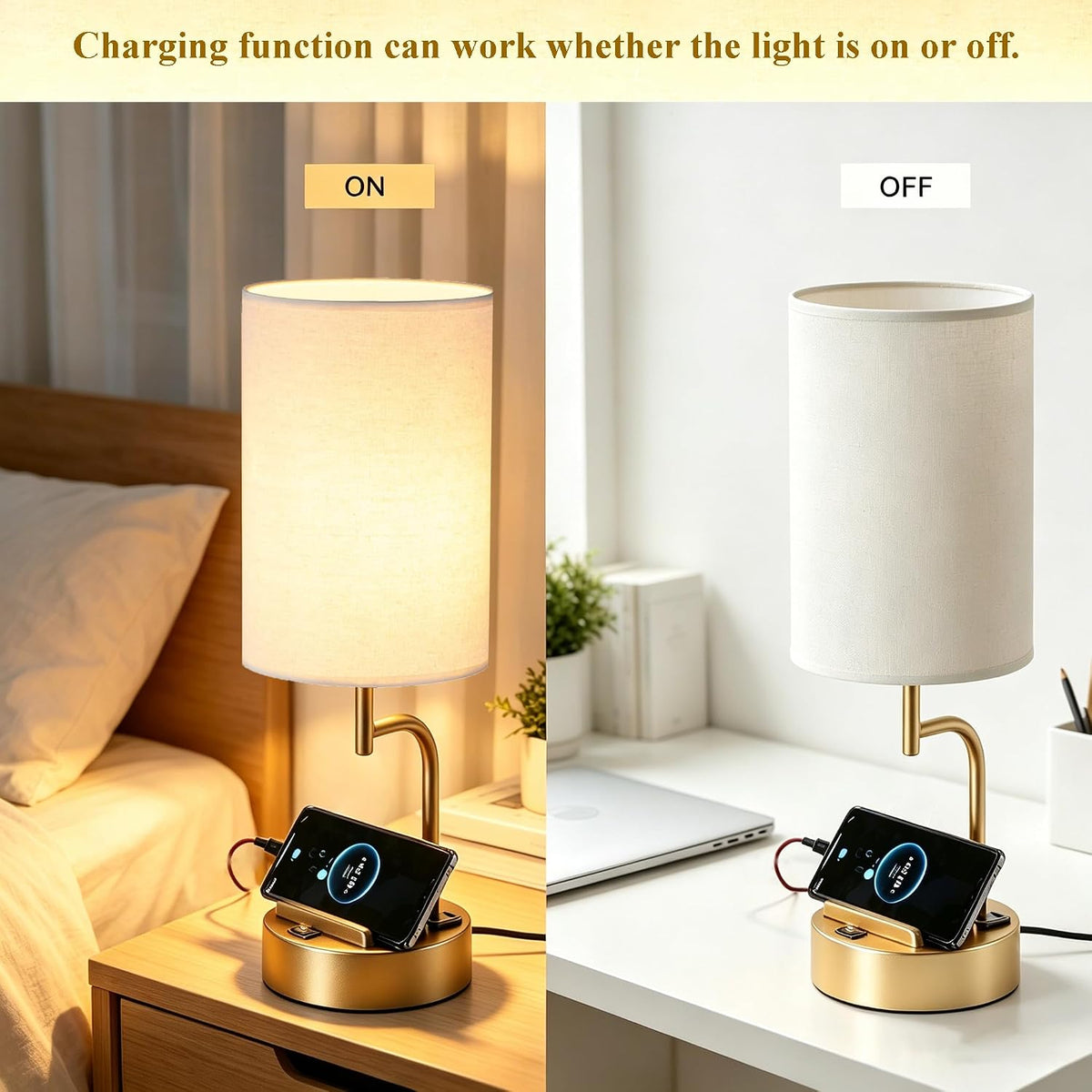 Dreamholder 2 Pack Table Lamp, Bedside Lamp with 3 USB Charging Ports & A...