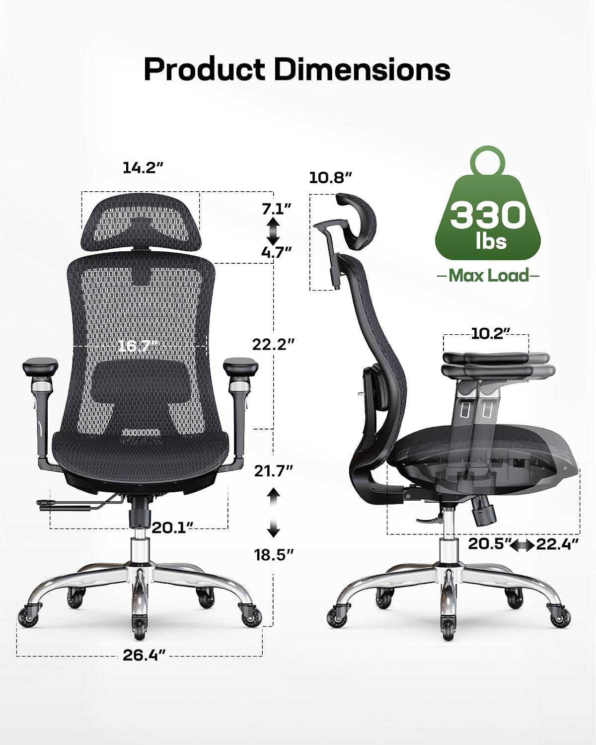 Marsail Mesh Ergonomic Office Chair with Sliding seat Depth Mesh Desk Chair