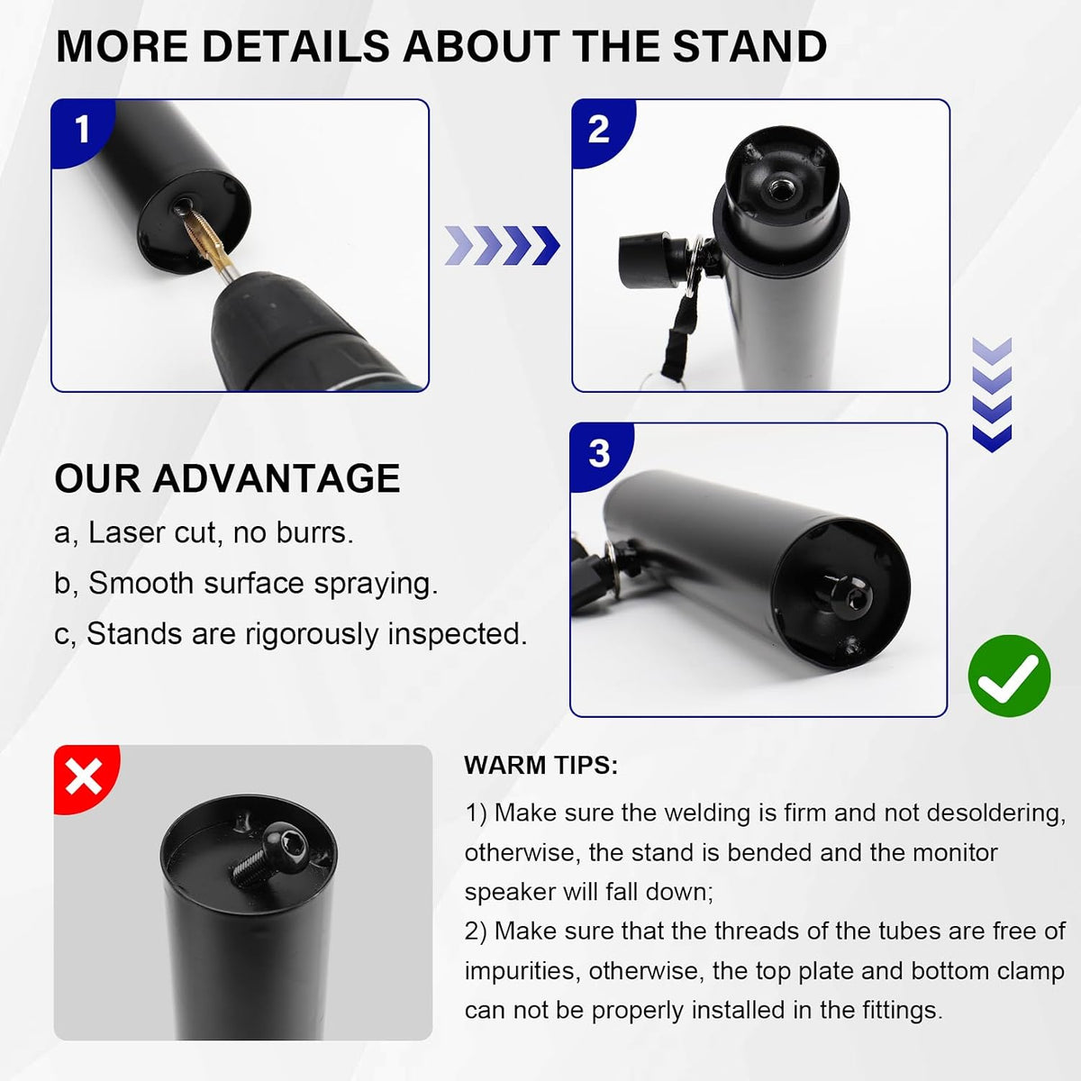 Vondynote Pair of Desktop Clamp Speaker Stands 12°Tilt, Cable Management