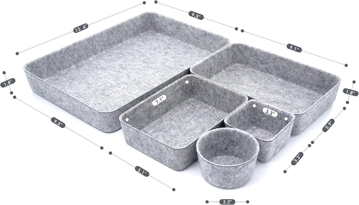 WELAXY Office Desk Drawer Organizer Trays Felt Storage Bins Paper Letter Tray...