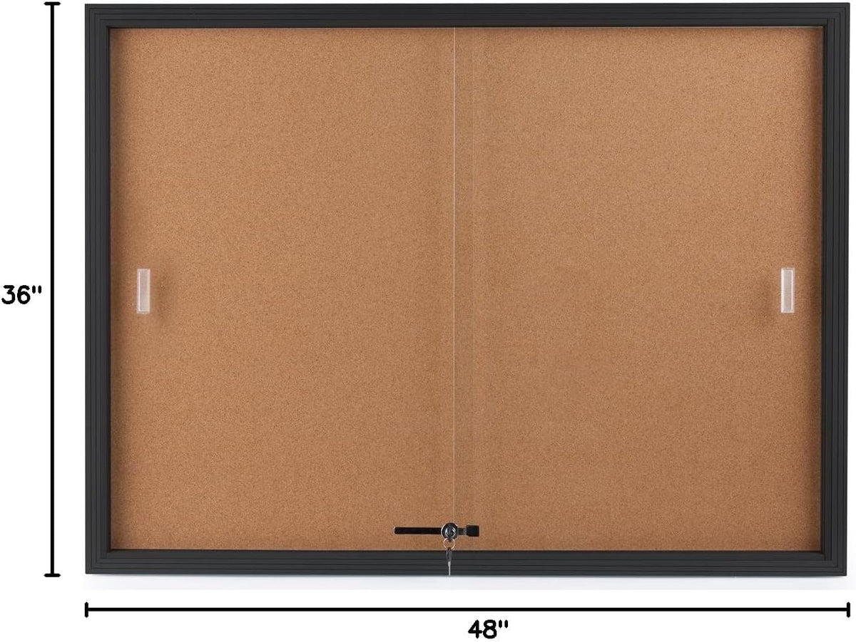 Displays2go Enclosed Cork Bulletin Board with Sliding Glass Door