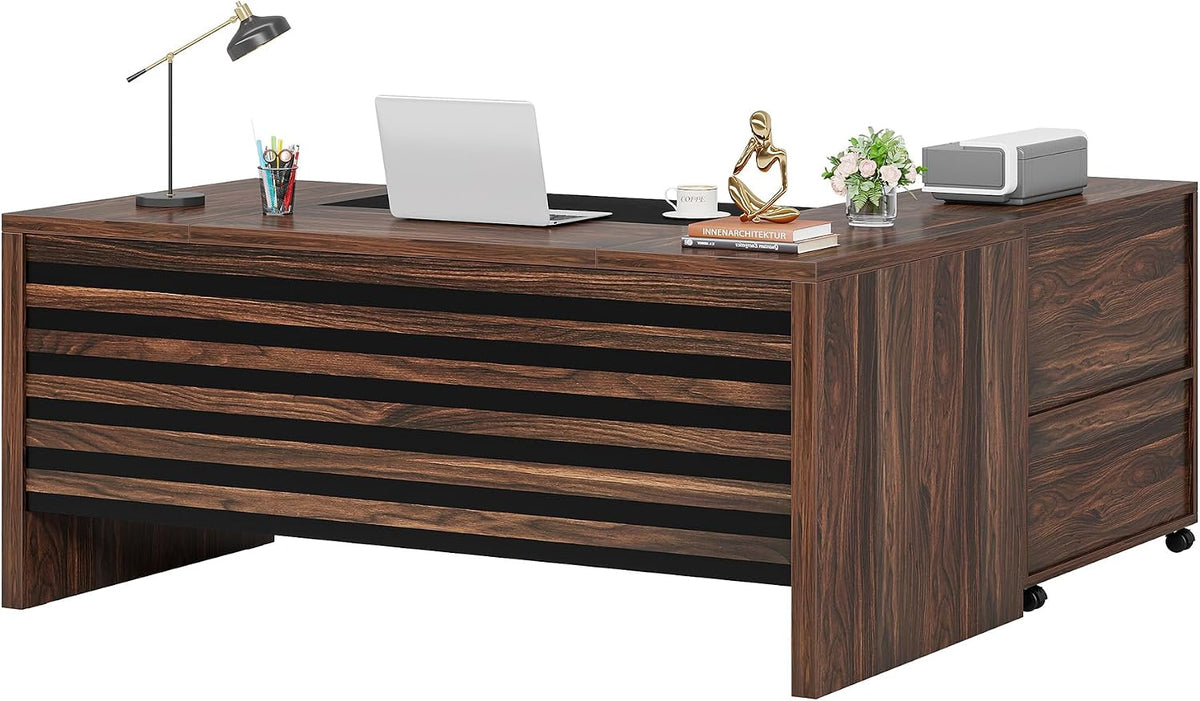 Tribesigns 62.2" L-Shaped Executive Desk with Mobile File Cabinet