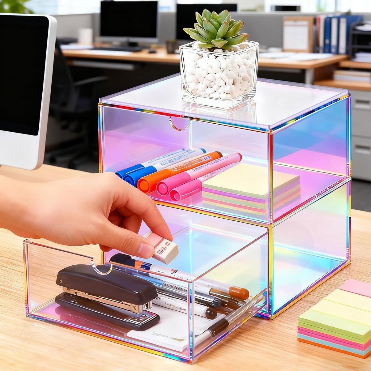 Acrylic Desk Organizer with Drawers Stackable Makeup Organizer for Vanity Off...