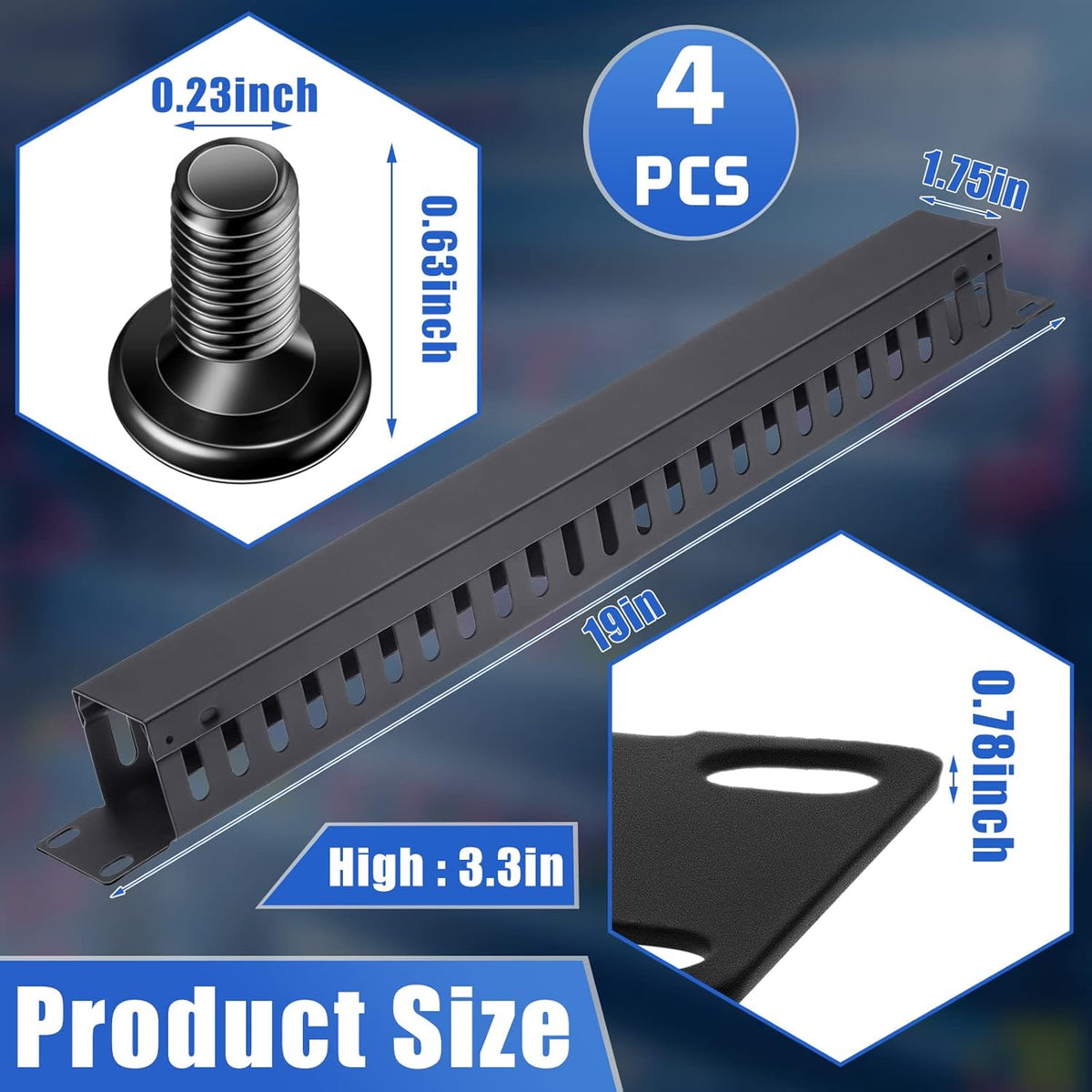 Leinuosen 4 Pcak 1u 19'' Cable Manager 24 Slot Horizontal Rack Mount