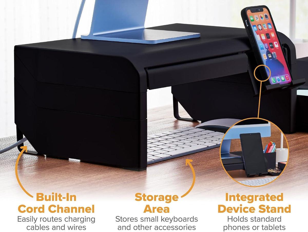 Bostitch Konnect Adjustable Monitor Riser with Drawer, Cell Phone Stand &...