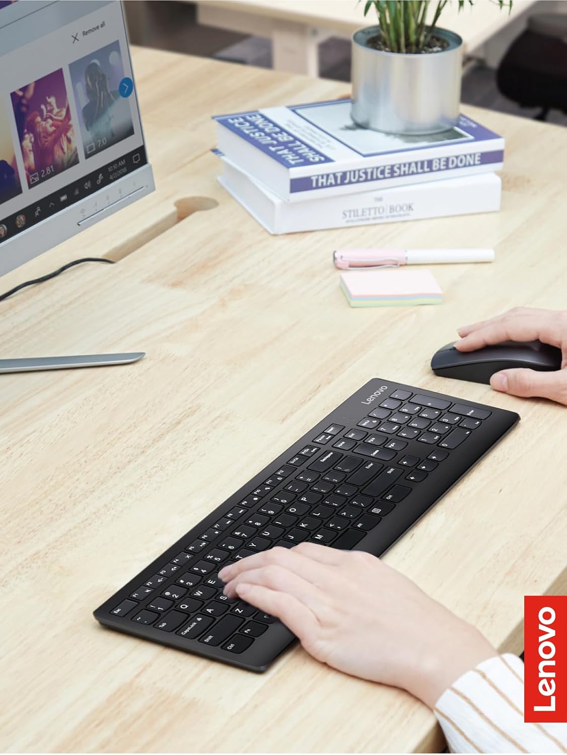 Lenovo 510 Wireless Combo with 2.4 GHz USB Receiver, Slim Full Size Keyboard,...