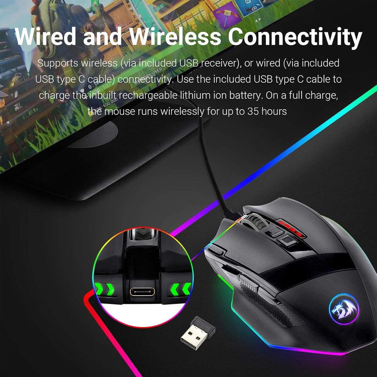 Redragon M801 Wireless Gaming Mouse, RGB Gaming Mouse with MMO 9 Programmable...