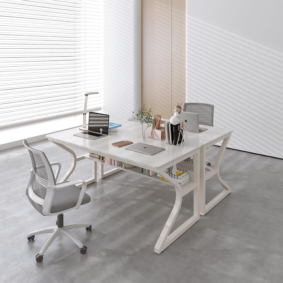 OSCHF 47.3-Inch Writing Desk with Storage Shelf, Warm White