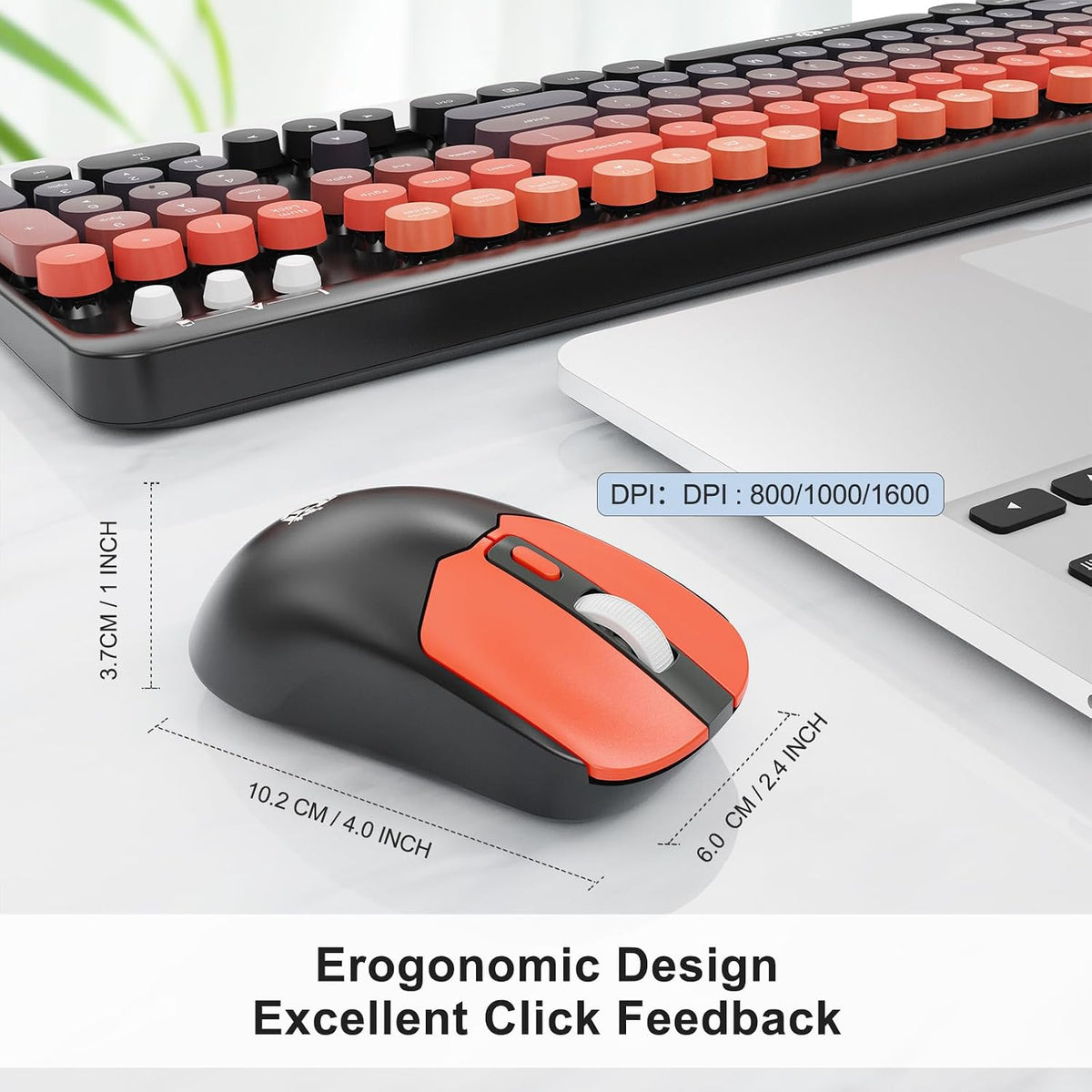 FOPETT Wireless Keyboard and Mouse Combo, 104 Keys Full-Sized 2.4 GHz Round K...