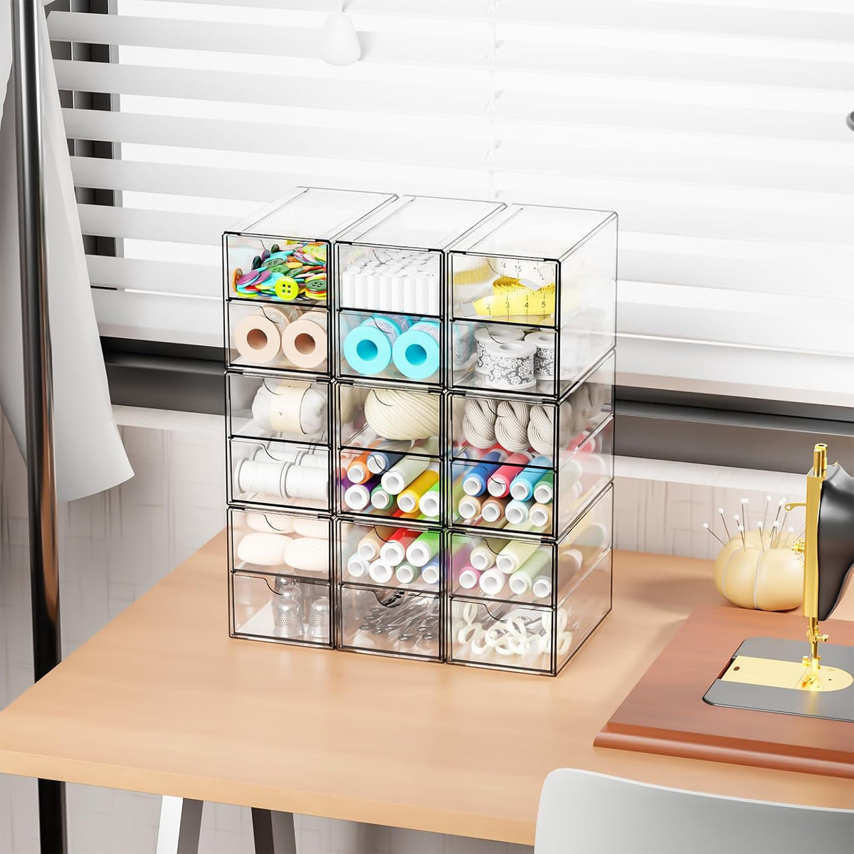 Yieach 9 Pack Small Acrylic Drawers With 18 Drawers,Clear Drawer Organizers S...