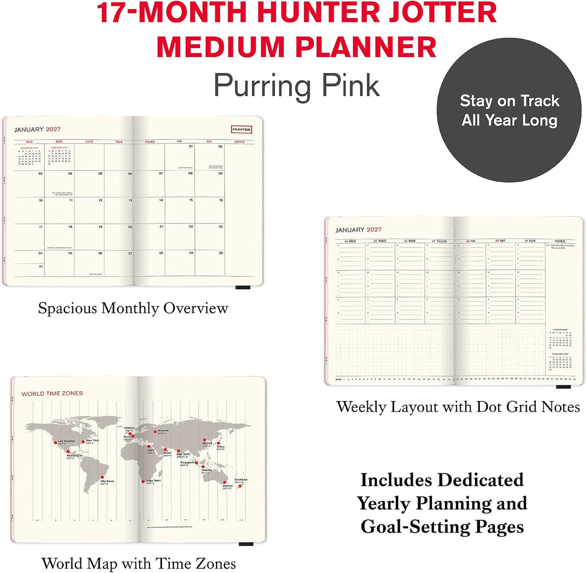 2027 Hunter Jotter Medium 17-Month Calendar Work Planner, Purring Pink