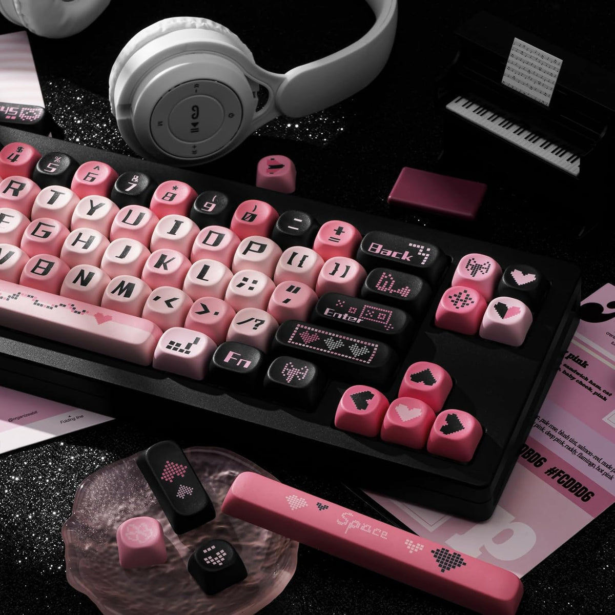 PBT Keycaps Black Pink Love Cute 131 Keys Key Cap for Cherry MX