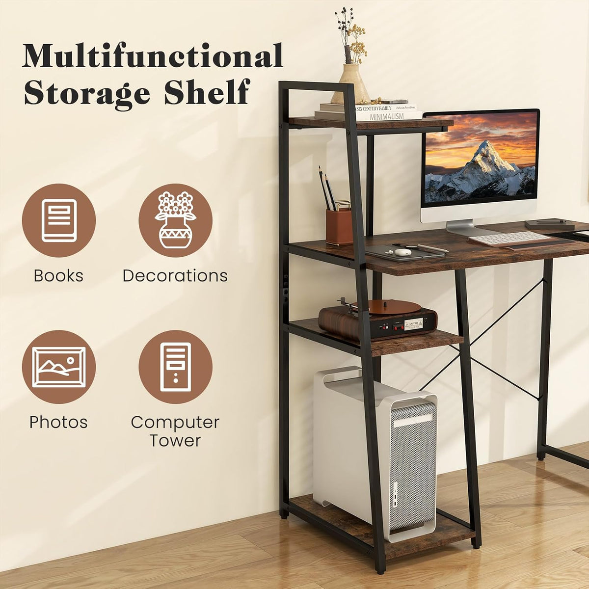 Tangkula Computer Desk with Shelves, Space Saving Home Office Desk with 3-Tie...