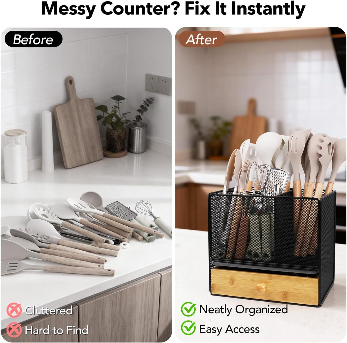 Kitchen Utensil Holder Countertop,Extra Large Utensil Organizer with Drawer