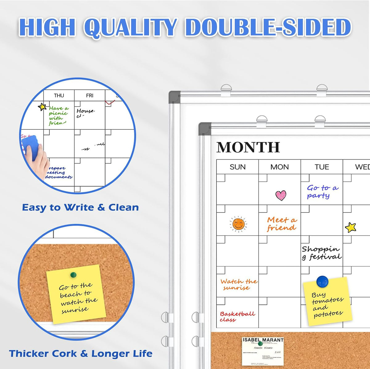 Dry Erase Calendar Whiteboard for Wall, 24" x 18" Monthly Cork Whit...