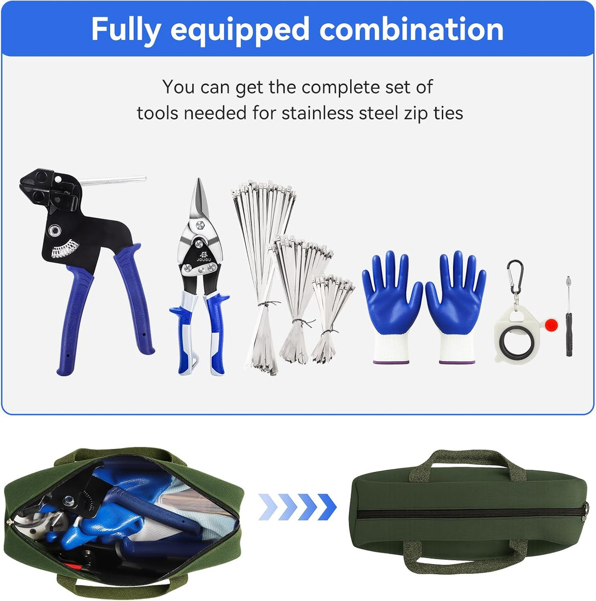 Metal Zip Ties Cutter Stainless Steel Cable Tie Gun Kit Assortment With 150pc...